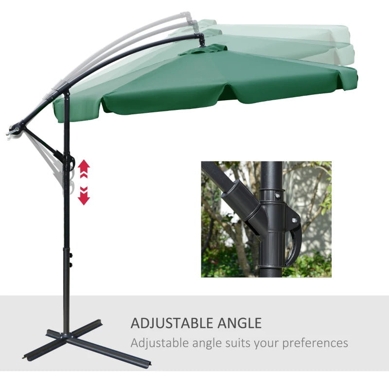 Green Cantilever Garden Parasol with Crank Handle - Outdoor Sun Shade