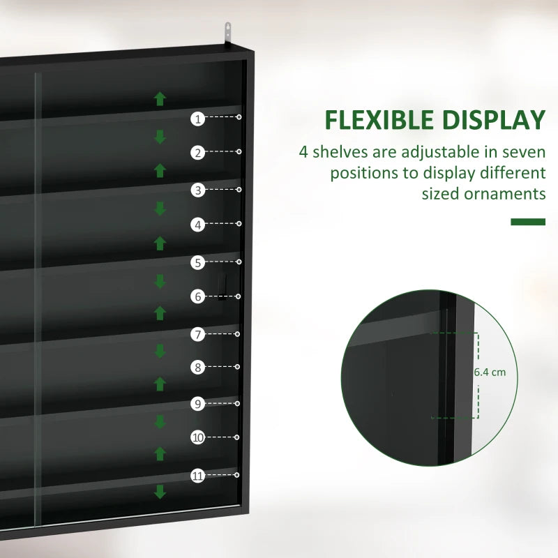 Modern Black Six Shelf Display Cabinet with Glass Doors - Stylish Storage Solution for Home or Office