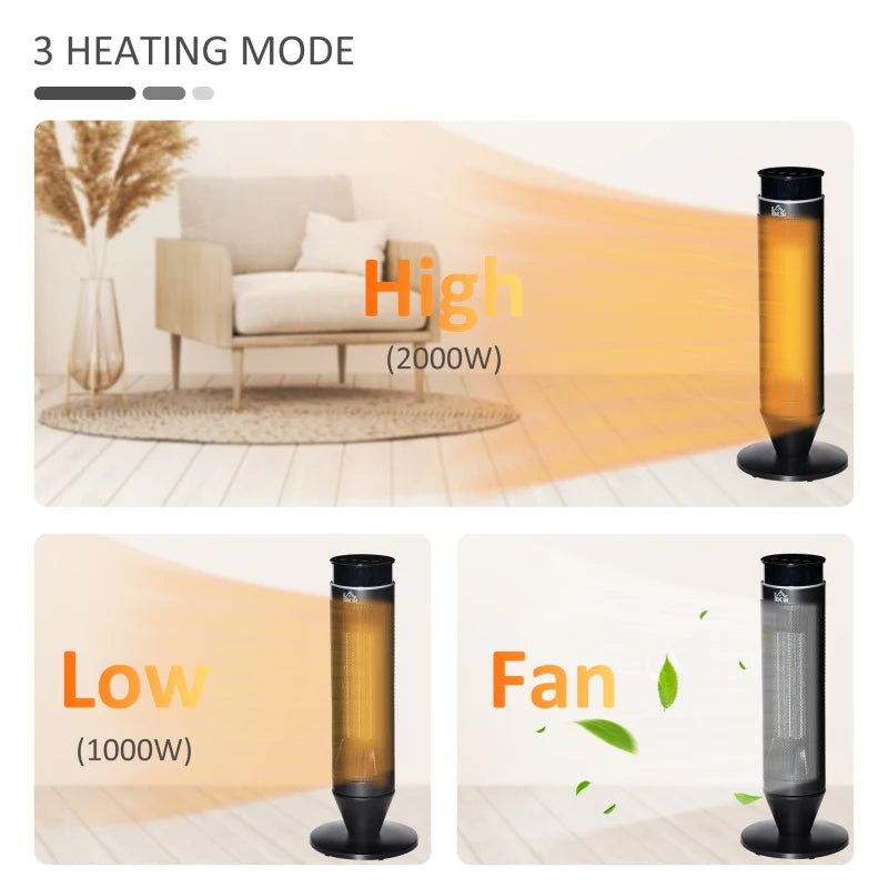 Portable 21 Inch Ceramic Electric Space Heater with 1000W 2000W Power and Timer