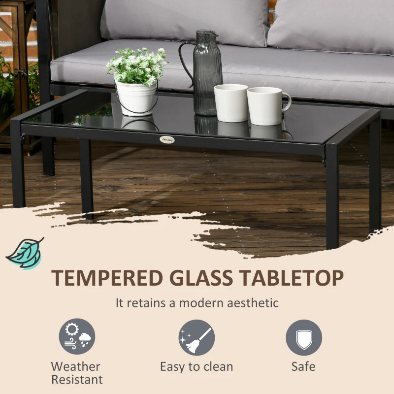 4 Piece Metal Garden Furniture Set with Glass Coffee Table and Cushions for Outdoor Relaxation