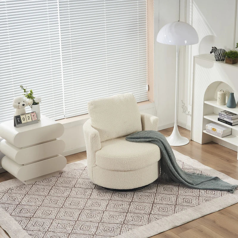 Comfortable Swivel Recliner with Back Cushion and Thick Foam Pad, 360° Rotation, 78.5x83x86 cm, White