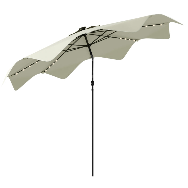 LED Solar Patio Umbrella, Outdoor Market Table Parasol, Cream White, 3x3m