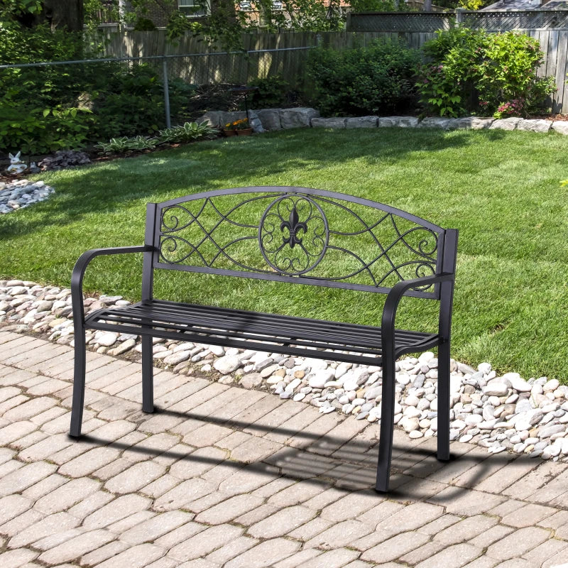 Black Metal Frame Garden Bench, 128x50x91 cm