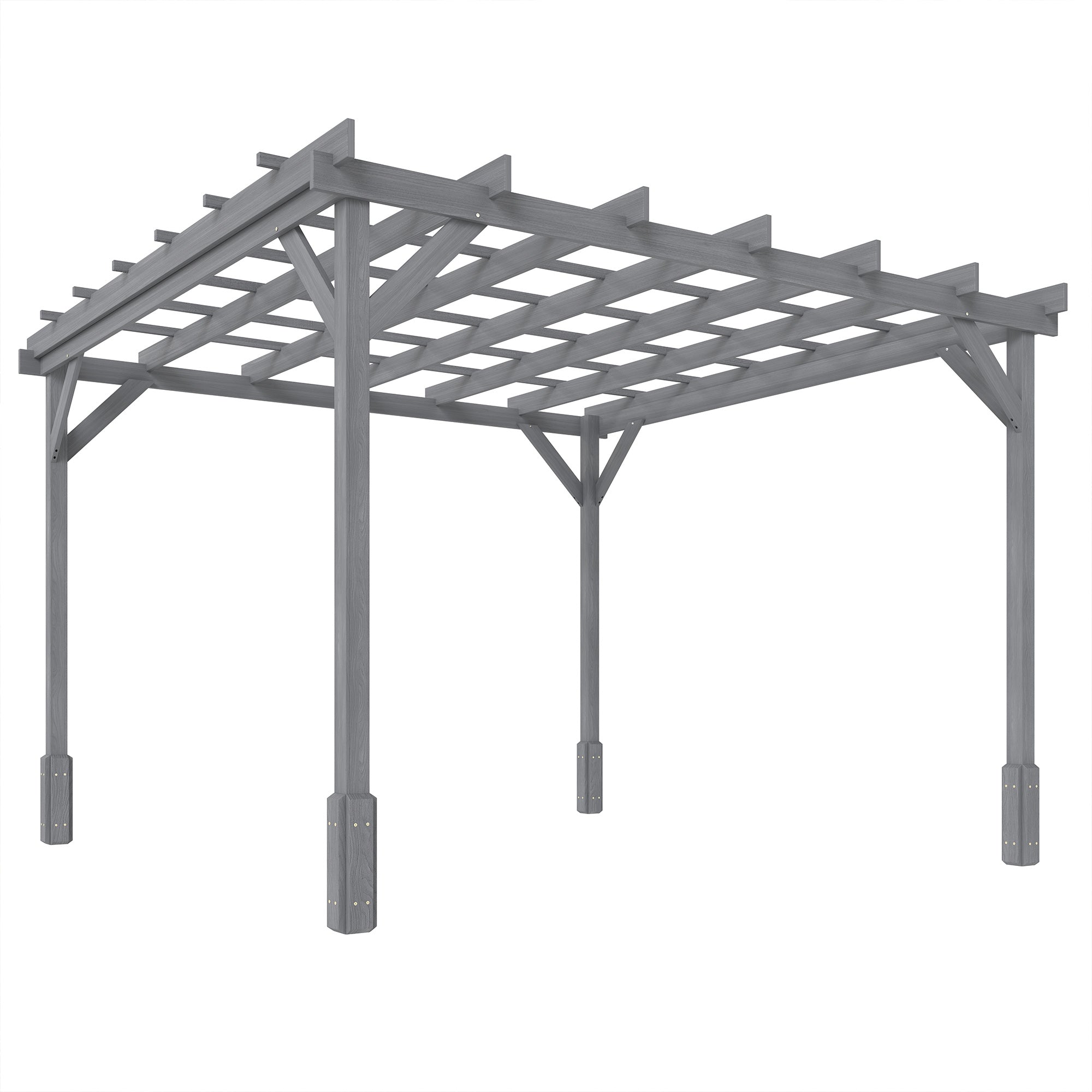 3m x 3m Wooden Pergola Kit Grey Garden Gazebo Shelter, Solid Fir Wood Outdoor Pergola with Stable Posts, Decorative Patio Arbour for Climbing Plants, Vines, Decking, Lawn & Garden Shade