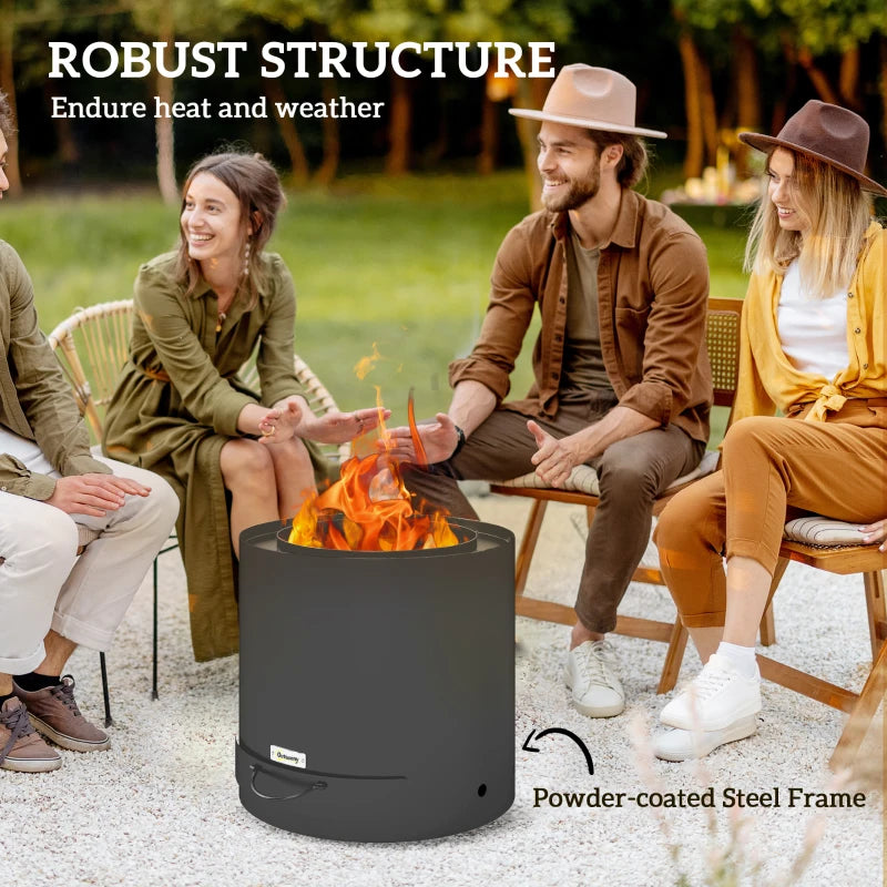 Black Metal Wood-Burning Fire Pit with Poker - Outdoor Patio Fire Bowl