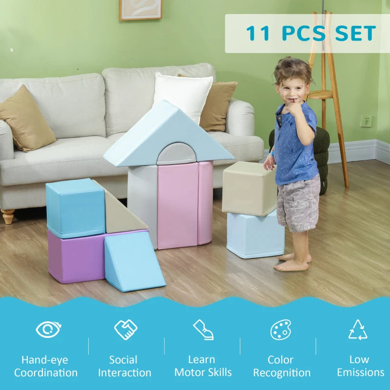 11-Piece Soft Play Set for Kids Foam Climbing and Crawling Blocks in Blue