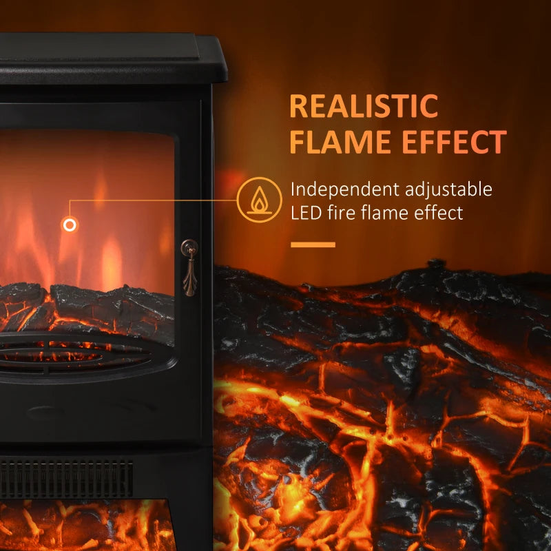 900W 1800W Freestanding Electric Fireplace Heater Adjustable Flame Tempered Glass Retro Design Safe Home Warmth