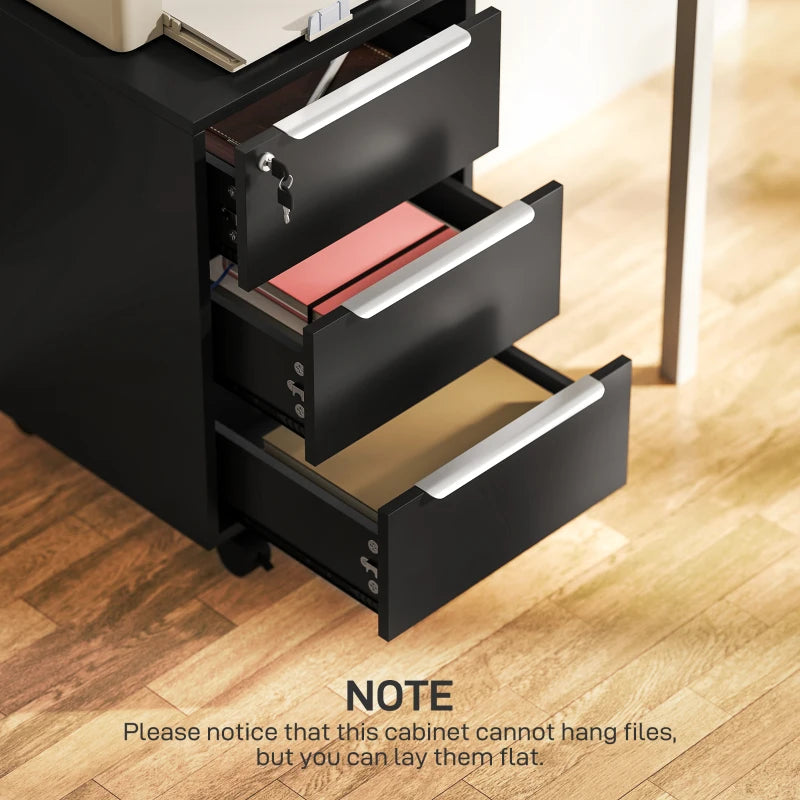 Secure Black Three-Drawer Locking Filing Cabinet for Home Office - Stylish Storage Solution for Documents and Files
