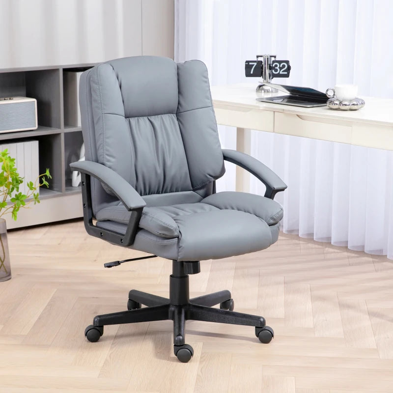 Light Grey Mid Back Executive Office Chair - Adjustable Height, Swivel Rolling Wheels, Perfect for Home Study & Computer Desk