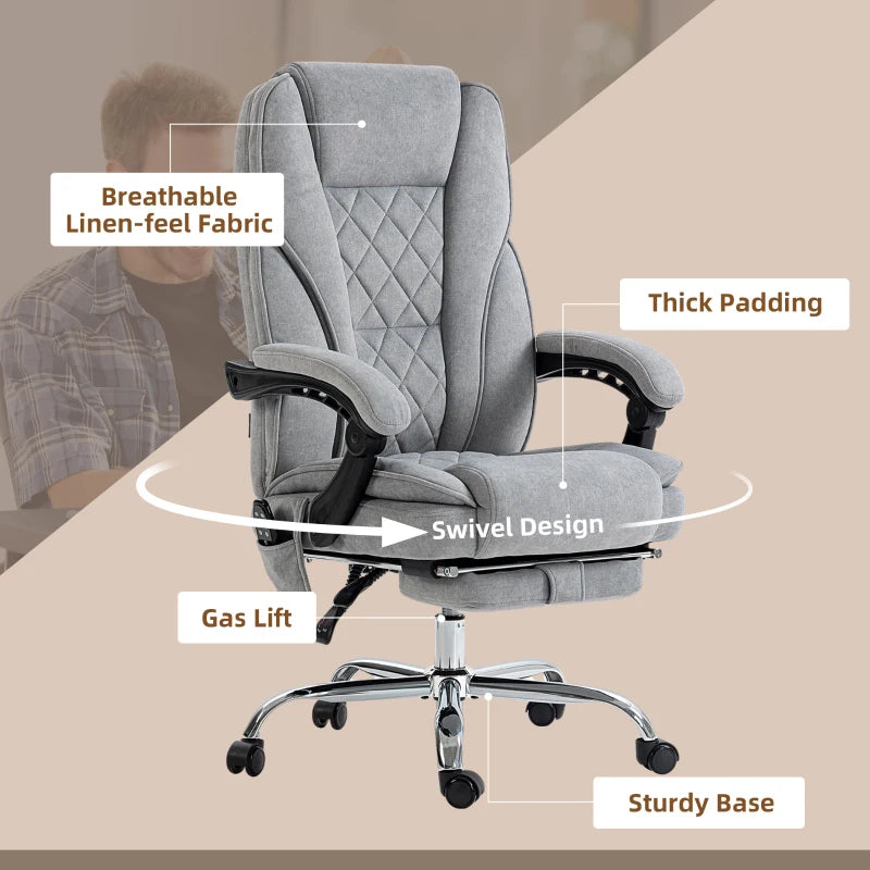 Vinsetto Heated Reclining Massage Office Chair with Adjustable Height & Footrest - Ergonomic Grey Computer Chair
