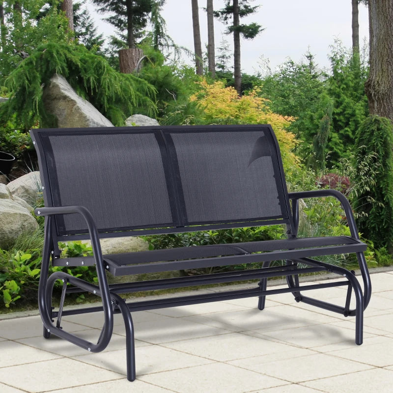 Black 2-Person Outdoor Glider Bench Double Swing Chair