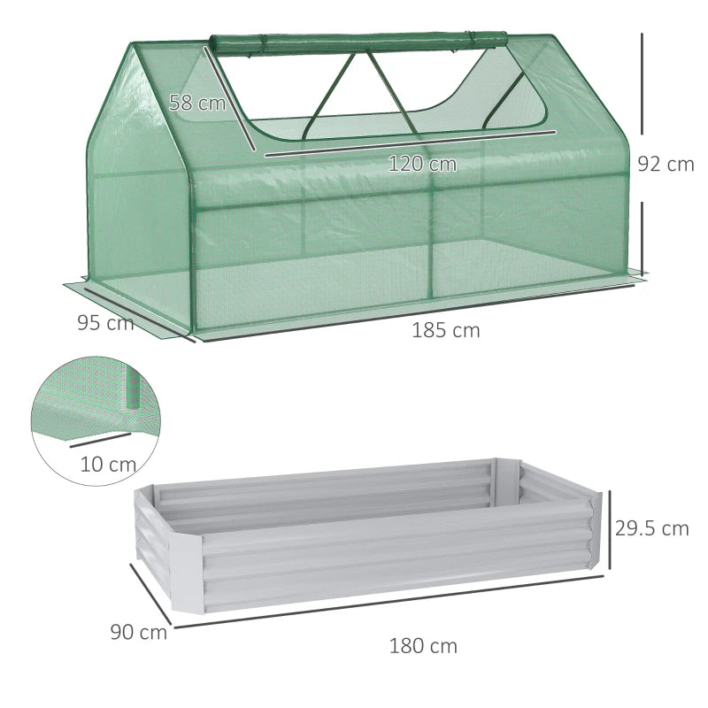 Green Steel Raised Garden Bed with Greenhouse, Planter Box & Roll-Up Window