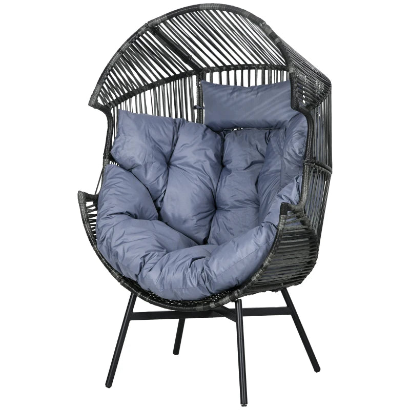 Grey/Black Rattan Egg Chair with Padded Seat Cushion