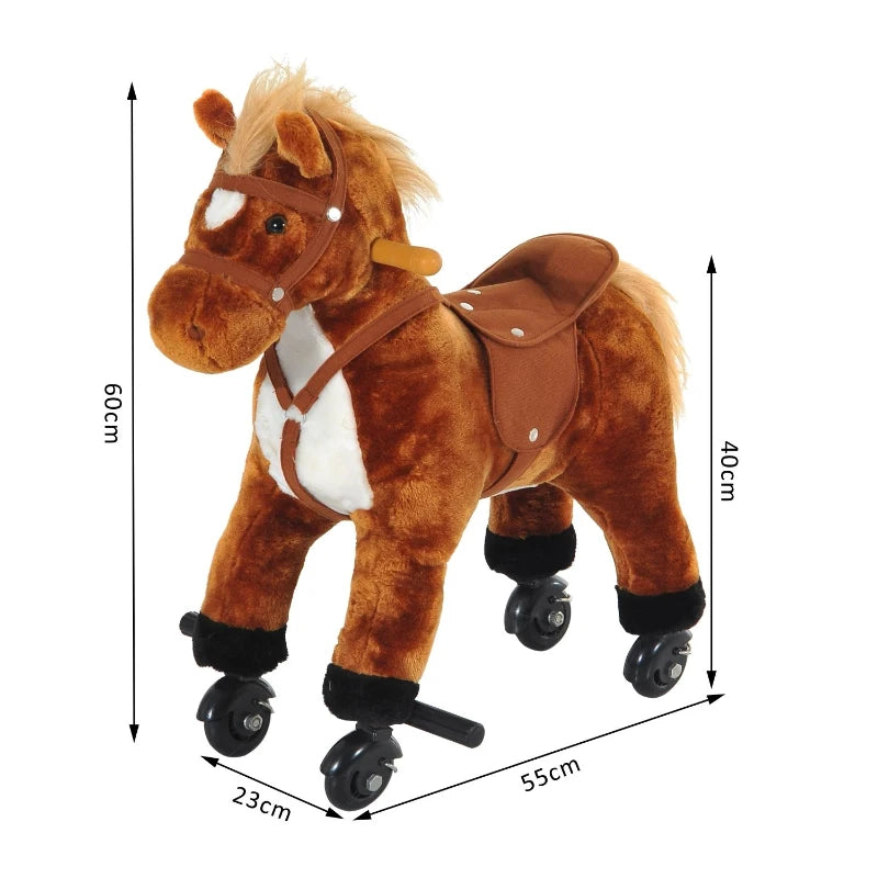 Rocking Horse Plush Toy for Kids - Ride-On Walking Pony with Sound, Ideal for Ages 2 and Up (Brown)
