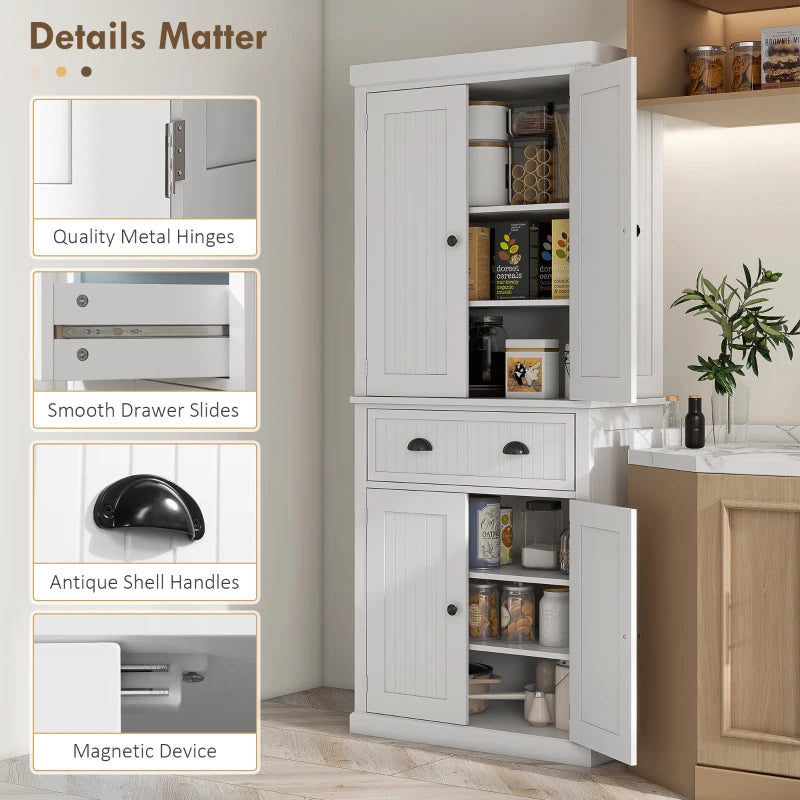 Freestanding Multi-Storage Kitchen Cabinet in White - Stylish & Functional Organizer for Home & Kitchen Storage Solutions