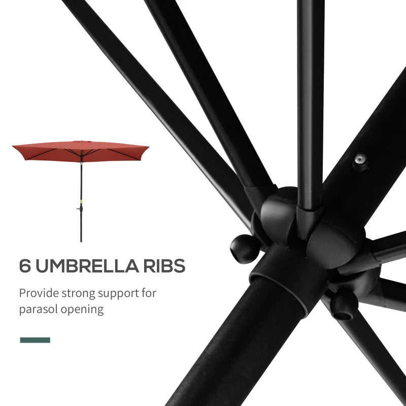 Rectangular Wine Red Garden Parasol Umbrella, 2x3m, Crank Tilt, Aluminium Pole