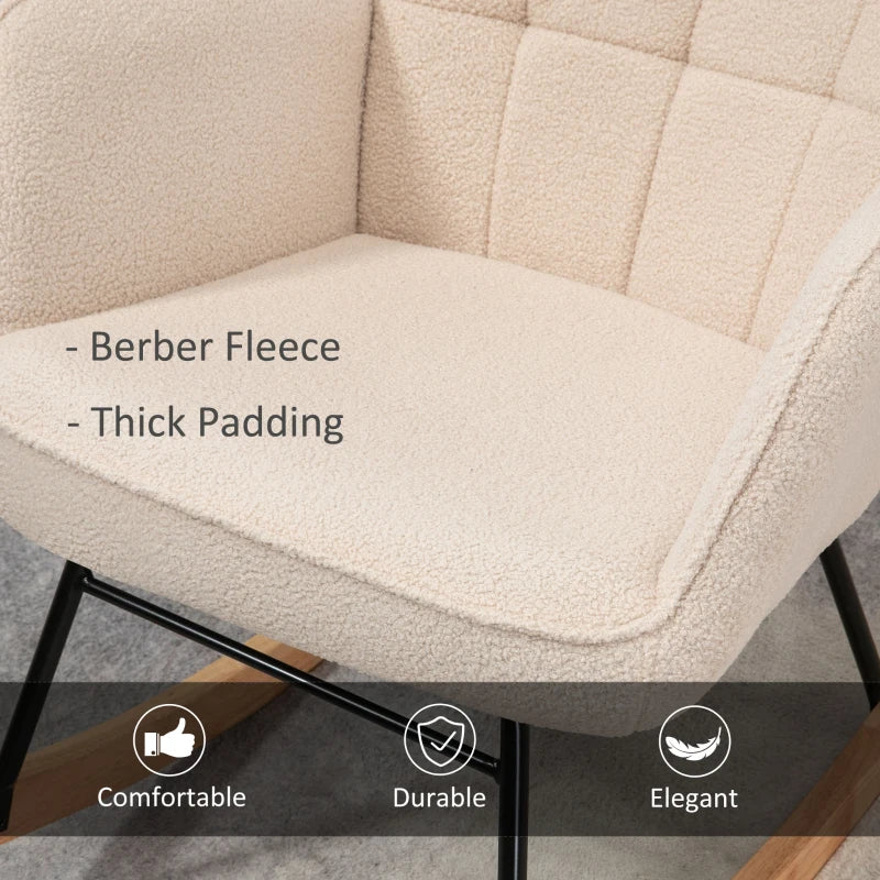 Berber Fleece Nursery Glider Rocker for Nursing and Relaxation, Wingback Rocking Chair in Beige for Living Room