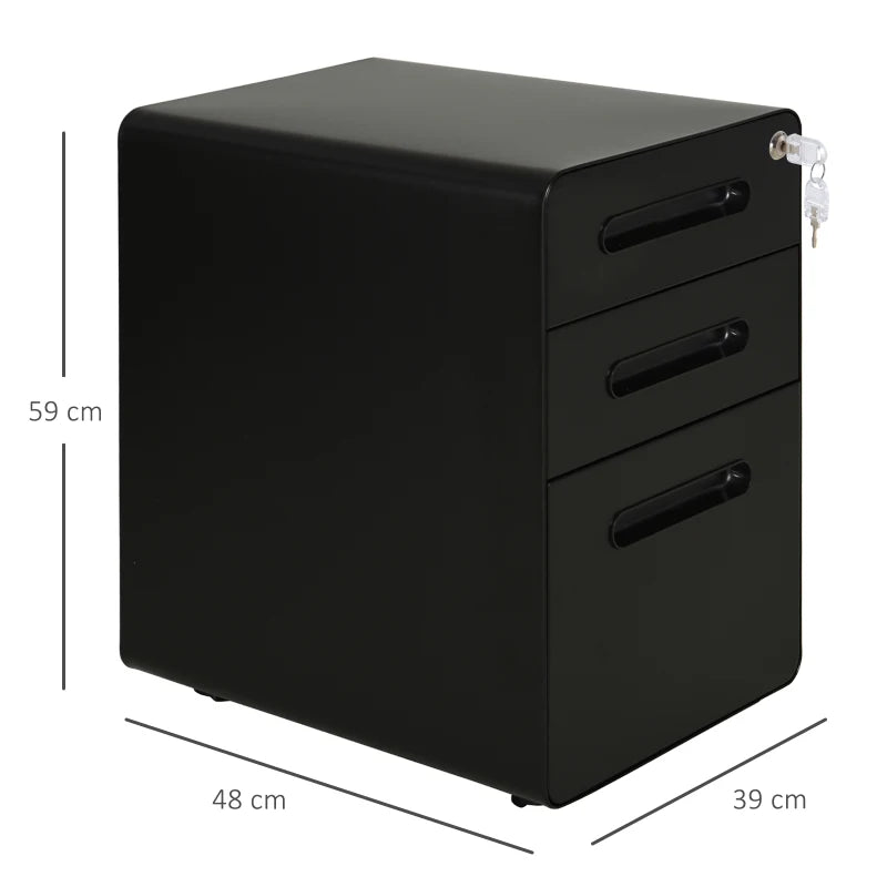 Vinsetto Lockable File Cabinet - 3 Drawer Vertical Office Storage for A4, Letter, Legal Size - Anti-Tilt, Pre-Assembled, Black