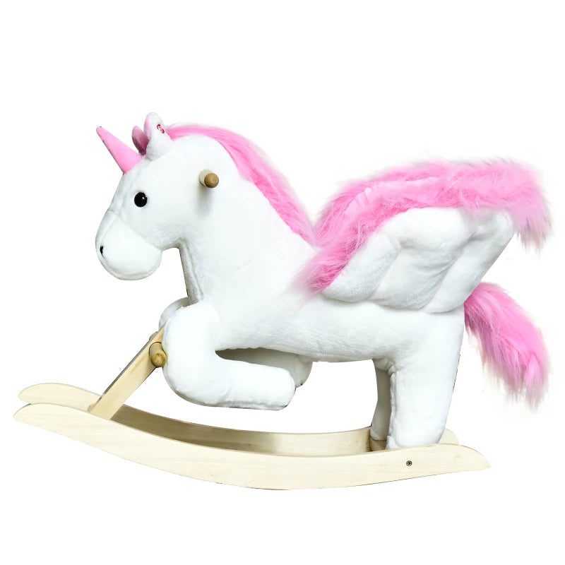 Plush Unicorn Rocking Horse Toy with Music | Wooden Base Rocker for Kids Ages 1.5-3 Years | Fun & Safe