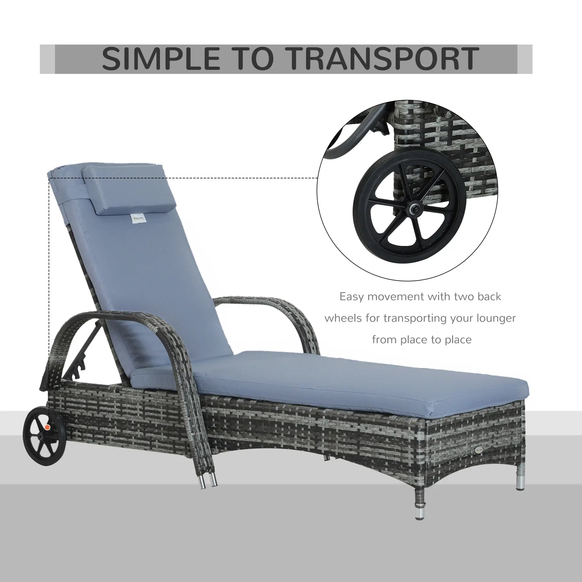 2 Piece Rattan Sun Lounger Recliner Set - Adjustable Headrest with Fire Retardant Cushions