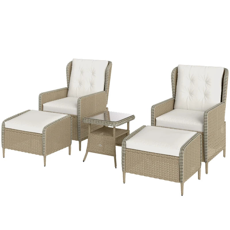 Five-Piece Light Grey Reclining Rattan Chair Set for Outdoor Relaxation