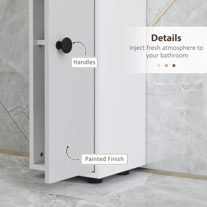 180cm Slim Bathroom Cabinet with Drawer Shelves and Cupboards in Light Grey