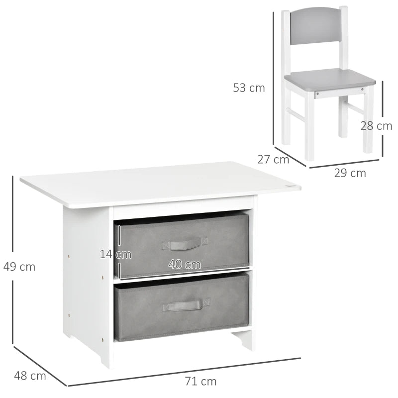 3-Piece Kids Table & Chairs Set - Mini Furniture for Playroom & Bedroom with Storage Drawers - Safe for Ages 2-4, White