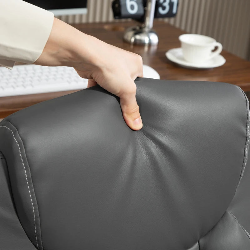 Charcoal Grey Faux Leather Office Chair with Flip-Up Armrests - Ergonomic Design for Comfort and Style