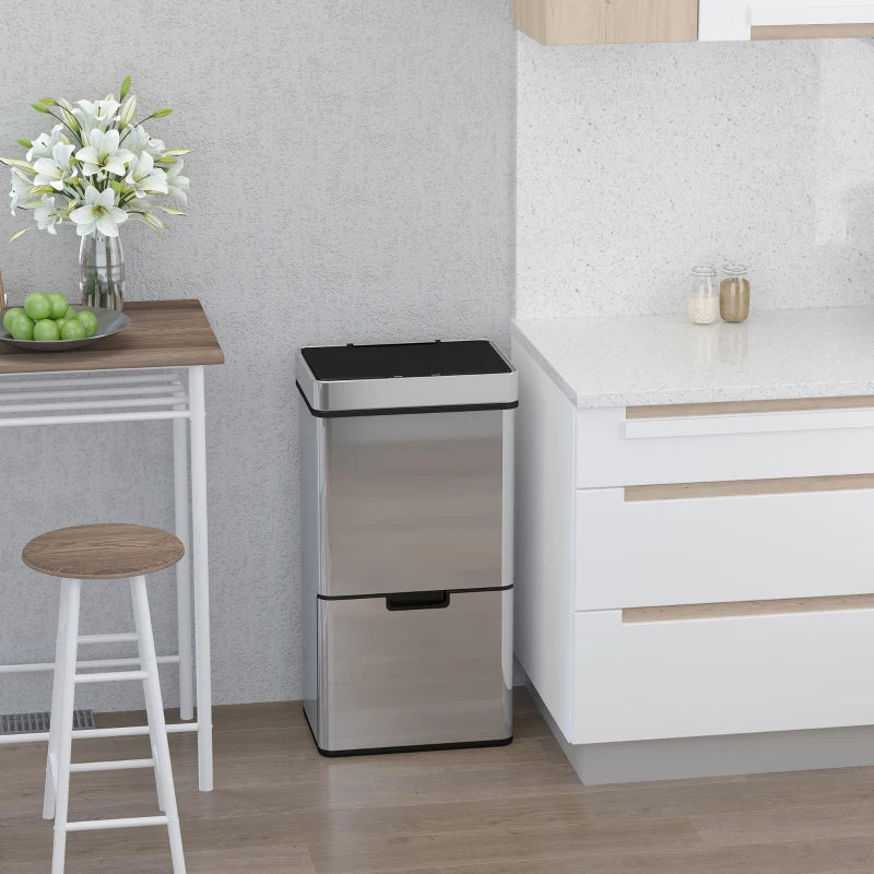 72L Stainless Steel Recycling Sensor Bin - 3 Compartments for Wet/Dry Waste, Removable Lid - Ideal Kitchen Home Solution