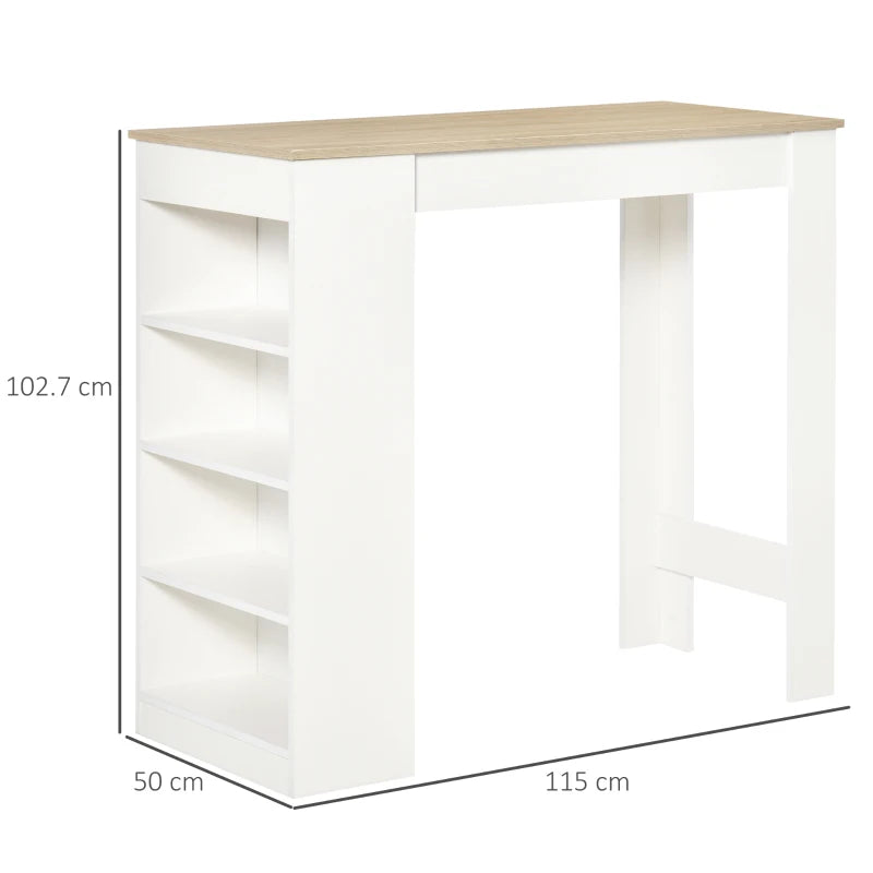 Natural Bar Table with 4-Tier Storage Shelf - Ideal Dining Table for Kitchen, Breakfast Bar, Living Room