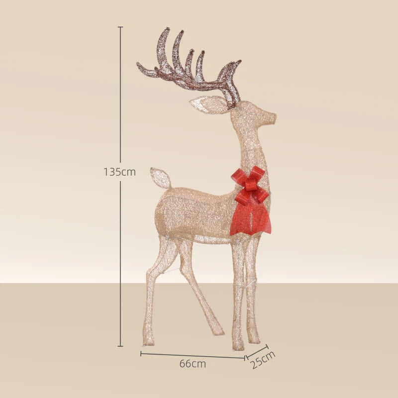 Lighted Reindeer Christmas Decoration - 137 LED Lights, Gold Tone, Indoor/Outdoor Holiday Decor for Garden & Lawn
