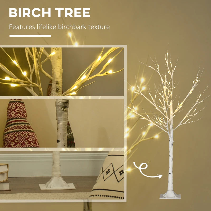 4ft Pre-Lit Artificial White Birch Tree with Warm White LED Lights - Indoor & Outdoor Decorative Lighting