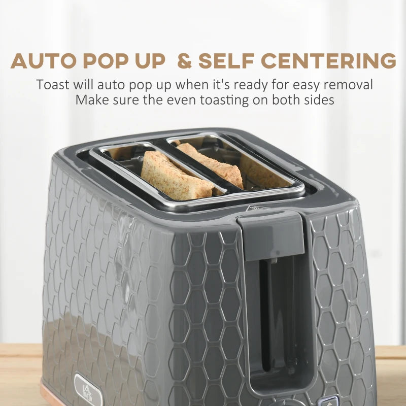 1.7L 3000W Fast Boil Kettle & 2 Slice Toaster Set - Auto Shut Off, Browning Controls, Stylish Grey Finish