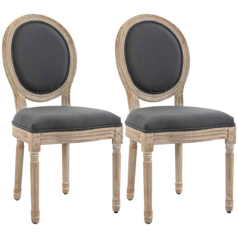 Set of 2 French-Inspired Grey Wooden Dining Chairs - Elegant Rustic Furniture for Dining Room or Kitchen