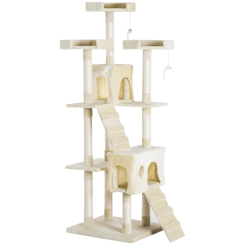 Deluxe Cat Tree for Indoor Cats - 181 cm Play Tower & Activity Center with Scratch Post & Climbing Features