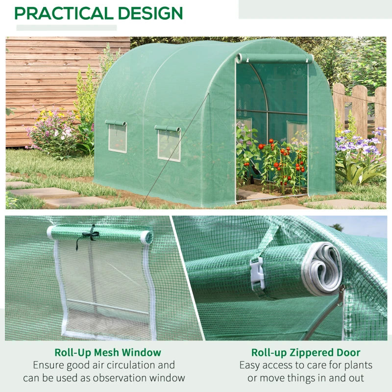 Green Walk-in Polytunnel Greenhouse - 3x2x2m - Galvanised Steel Frame