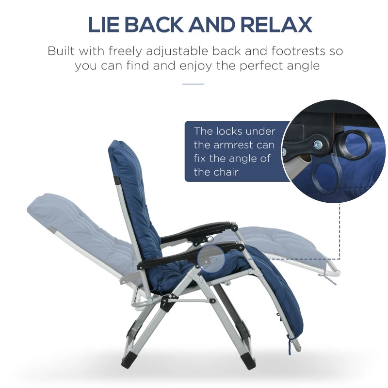 Blue Reclining Zero Gravity Sun Loungers with Cushions