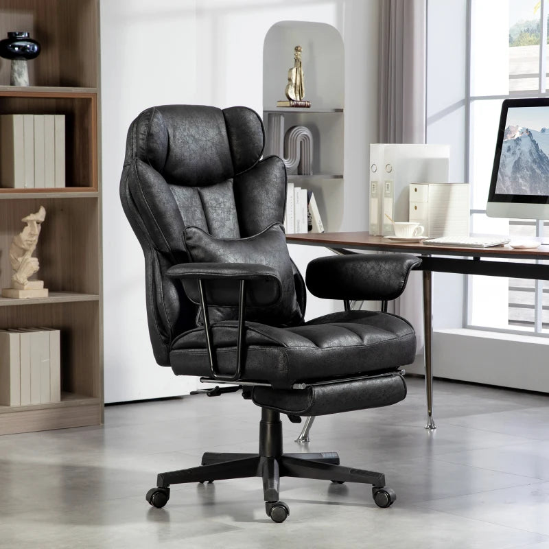 Ergonomic Office Chair with 6-Point Massage & Heat, Reclining Function, Lumbar Support, Foot Rest, Height-Adjustable, Black
