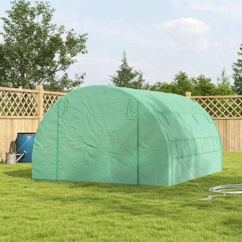 Green Walk-in Polytunnel Greenhouse with Roll-up Sidewalls, Zipped Door, 6 Windows - 3x3x2m