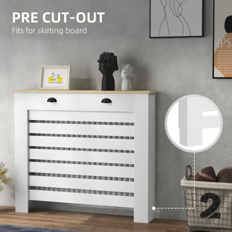 Elegant White Radiator Cover with Drawer 95.5H x 111Wcm for Home Decor