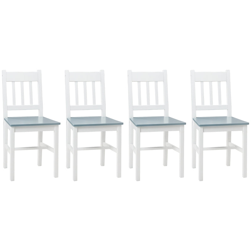 Set of 4 White Dining Chairs with Slat Back, Pine Wood Kitchen Chairs for Living Room & Dining Room