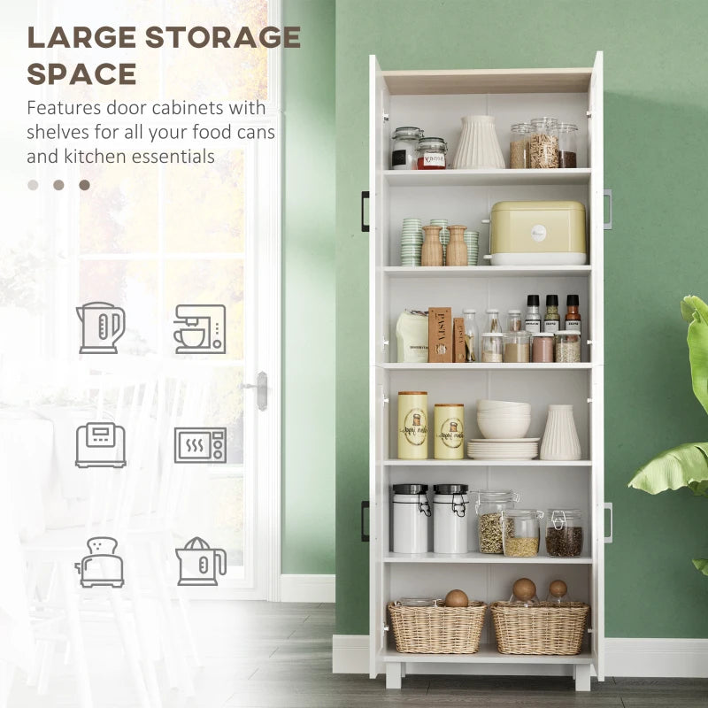 Freestanding Kitchen Cupboard - 4-Door Storage Cabinet Organizer with Adjustable Shelves in White - Stylish & Functional