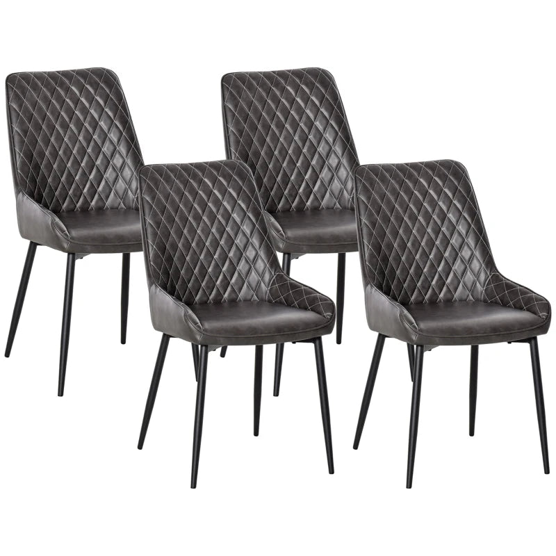 Retro Dining Chair Set of 4 - PU Leather Upholstered Kitchen & Living Room Chairs with Metal Legs in Grey