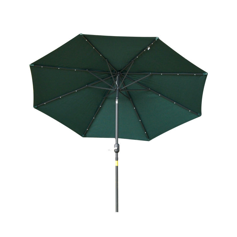 Green 2.7m Patio Garden Umbrella with Tilt Crank and LED Lights