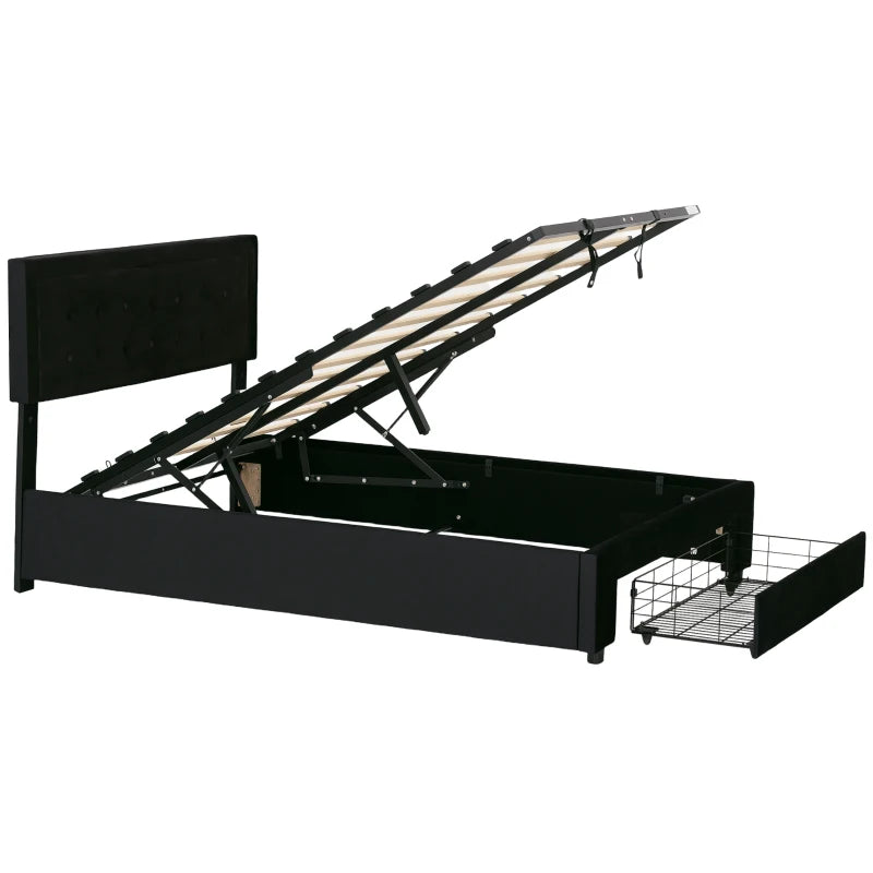 Stylish Black Double Ottoman Bed Frame with Front Storage Drawer for Maximum Space