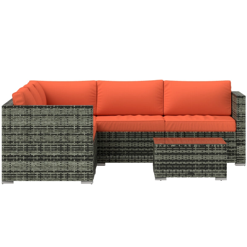 4-Piece Rattan Garden Furniture Set with Corner Sofa Loveseat, Orange