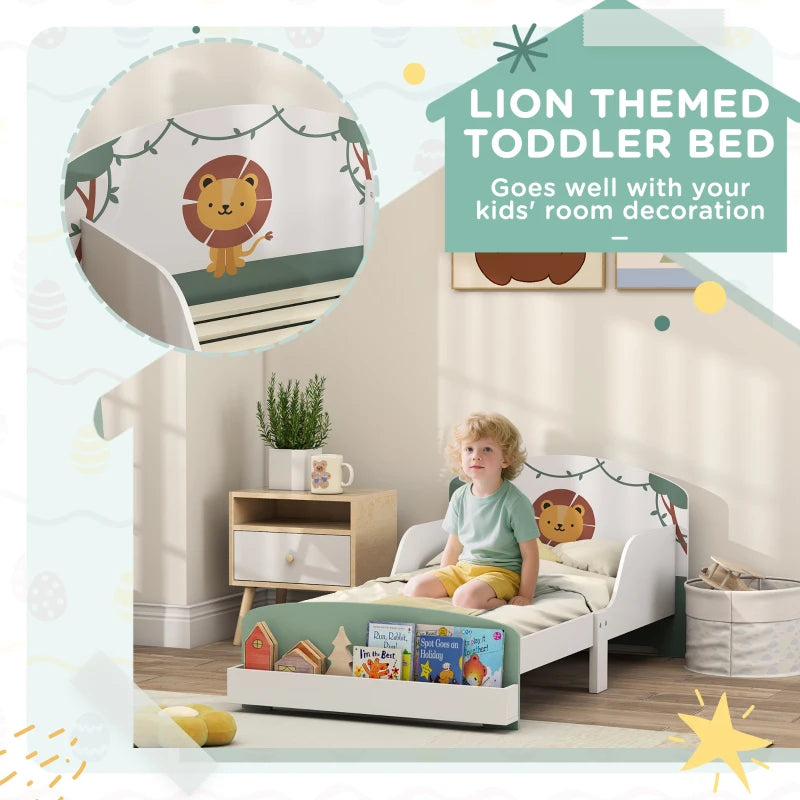 Lion Design Toddler Bed with Storage and Guardrails for Ages 3-8 Fits 140x70cm Mattress Green