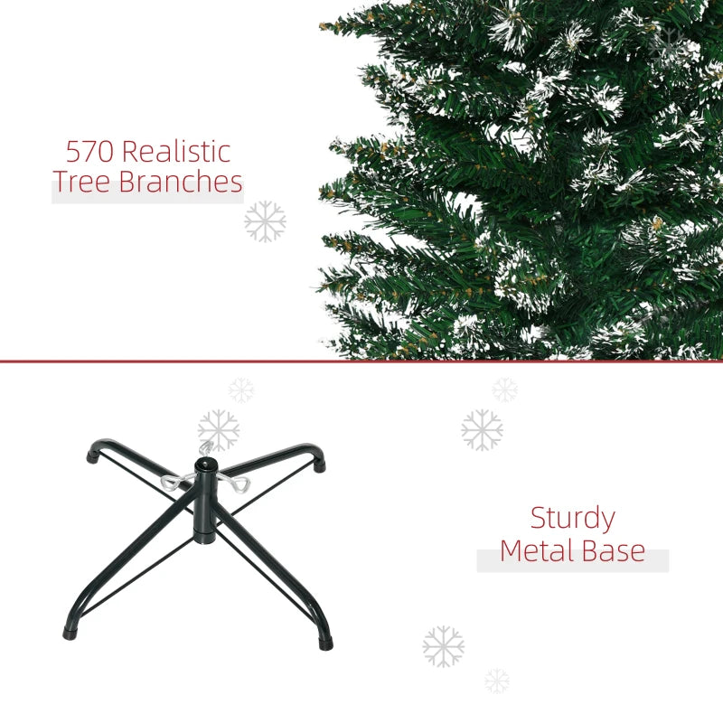 6FT Snow Dipped Christmas Pencil Tree - Foldable Black Stand, Green Holiday Indoor Decoration for Festive Home Decor