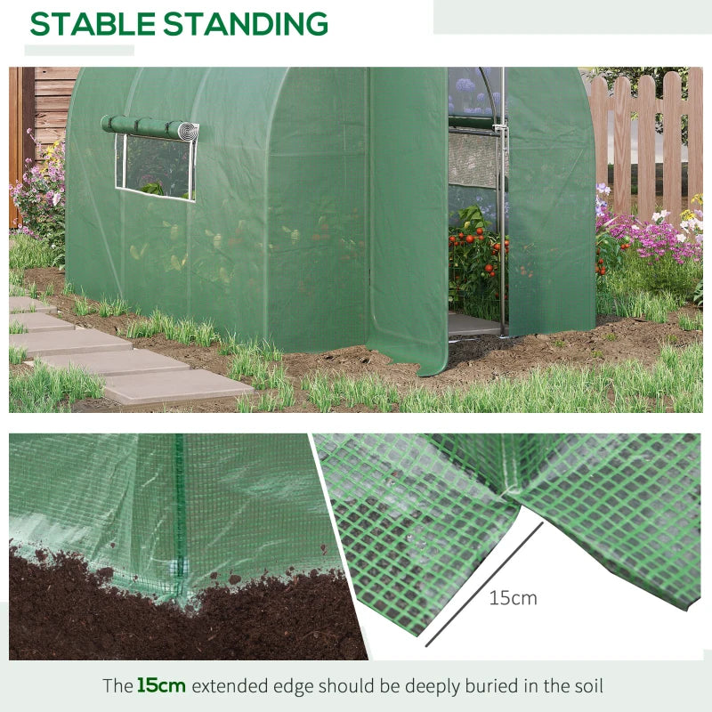 Green Plant Gardening Tunnel Greenhouse, Metal Door, Steel Frame, Mesh Windows (3x2m)