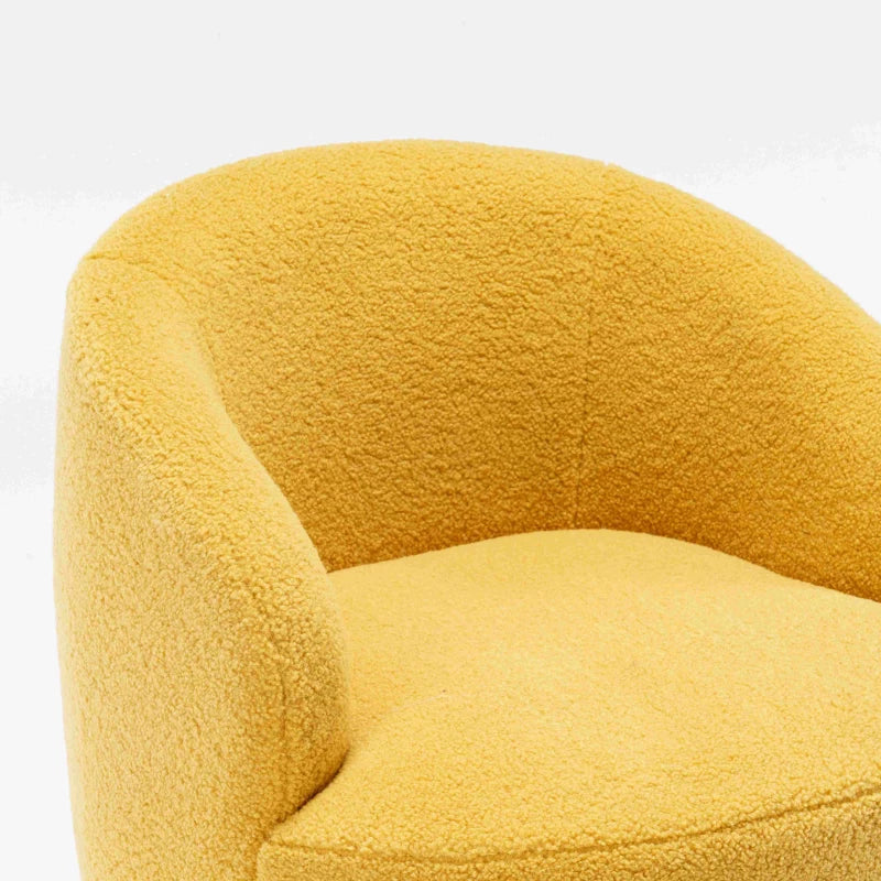 Yellow Teddy Fabric Swivel Armchair with 360° Rotation for Indoor Spaces, 64x64x71 cm